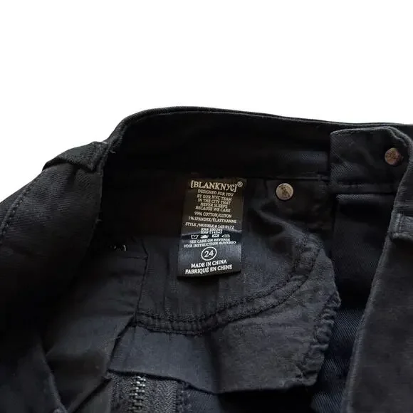 BlankNYC Black Lace-Up Denim Mini Skirt Moto Edgy Zipper Raw Hem Y2K Grunge 24 - Picture 6 of 8